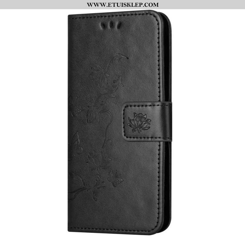 Etui Folio do Xiaomi Redmi Note 12 Pro z Łańcuch Kwiatowy Na Ramiączkach